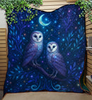 Twin Moon Owls Celestial Quilt Blanket