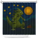 Tyranitar Pokemon Starry Night Stained Glass Shower Curtain