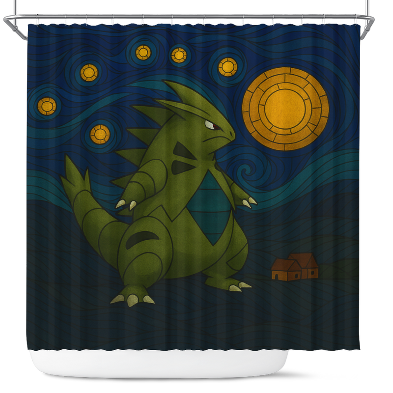 Tyranitar Pokemon Starry Night Stained Glass Shower Curtain