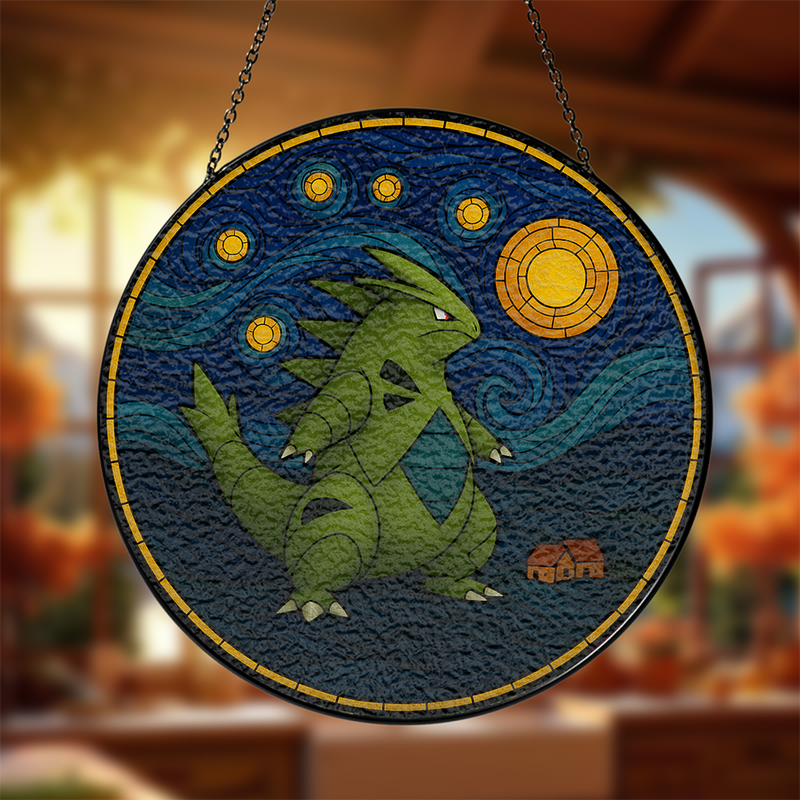 Tyranitar Starry Night Stained Glass Suncatcher