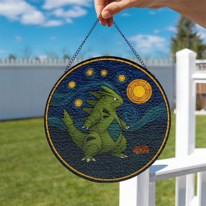 Tyranitar Starry Night Stained Glass Suncatcher
