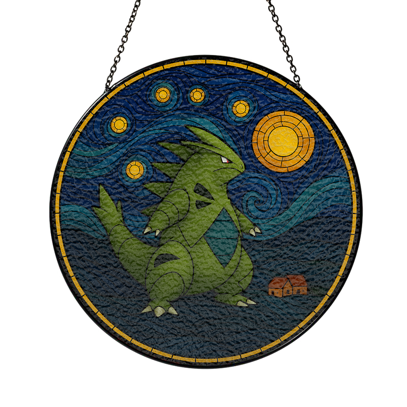 Tyranitar Starry Night Stained Glass Suncatcher