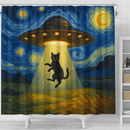 UFO Alien Abducting Black Cat In Starry Night Shower Curtain