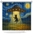 UFO Alien Abducting Black Cat In Starry Night Shower Curtain