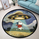 UFO Abducting Moomintroll In Starry Night Round Rug