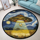 UFO Abducting A Chicken In Starry Night Round Rug