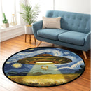 UFO Abducting A Chicken In Starry Night Round Rug