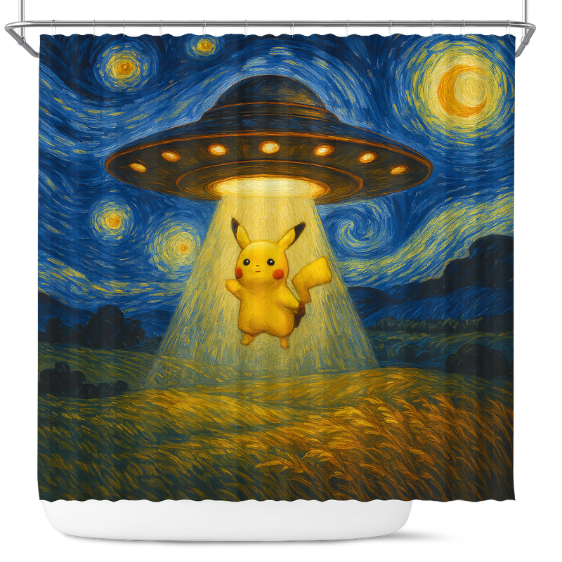 UFO Pikachu Pokemon In Starry Night Shower Curtain