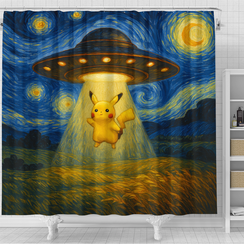 UFO Pikachu Pokemon In Starry Night Shower Curtain