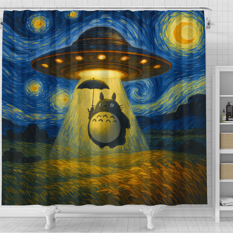 UFO Totoro In Starry Night Ghibli Shower Curtain