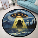 UFO Abducting Cthulhu In Starry Night Round Rug