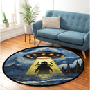 UFO Abducting Cthulhu In Starry Night Round Rug