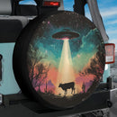 Funny UFO Picking Up A Cow Jeep Car Spare Tire Cover