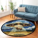UFO Abducting A Yak In Starry Night Round Rug