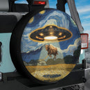 UFO Abducting A Cow In Starry Night Jeep Car Spare Tire Cover