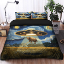 UFO Abducting A Cow In Starry Night Bedding Set