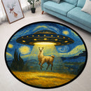 UFO Abducting Alpaca In Starry Night Round Rug