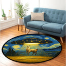 UFO Abducting Alpaca In Starry Night Round Rug