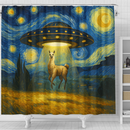 UFO Abducting An Alpacar In Starry Night Shower Curtain
