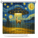 UFO Abducting An Alpacar In Starry Night Shower Curtain