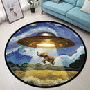 UFO Abducting Elephant In Starry Night Round Rug