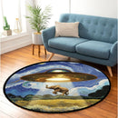 UFO Abducting Elephant In Starry Night Round Rug