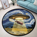 UFO Abducting A Hippo In Starry Night Round Rug
