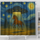 UFO Abducting A Horse In Starry Night Shower Curtain
