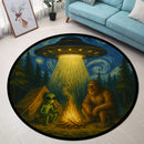 UFO Abducting Alien And Bigfoot In Starry Night Round Rug