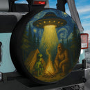 UFO Abducting Alien And Bigfoot In Starry Night Jeep Car Spare Tire Cover