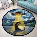 UFO Abducting Loch Ness Monster In Starry Night Round Rug