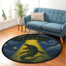 UFO Abducting Mosasaurus In Starry Night Round Rug