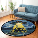 UFO Abducting Octopus In Starry Night Round Rug