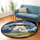 UFO Abducting A Penguin In Starry Night Round Rug