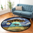 UFO Abducting A Rhino In Starry Night Round Rug