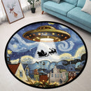 UFO Abducting Santa Claus In Starry Night Round Rug