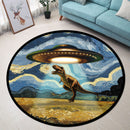 UFO Abducting A T-rex In Starry Night Round Rug