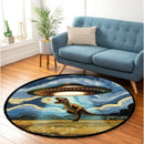 UFO Abducting A T-rex In Starry Night Round Rug