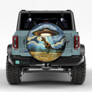 UFO Abducting A T-Rex In Starry Night Jeep Car Spare Tire Cover
