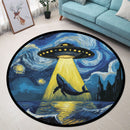 UFO Abducting Blue Whale In Starry Night Round Rug