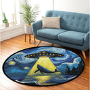 UFO Abducting Blue Whale In Starry Night Round Rug