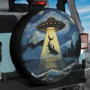 UFO Abducting A White Shark In Starry Night Jeep Car Spare Tire Cover