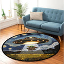 UFO Abducting Yoda In Starry Night Round Rug