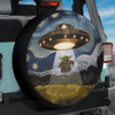 UFO Abducting A Yoda In Starry Night Jeep Car Spare Tire Cover
