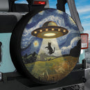 UFO Abducting Black Cat In Starry Night Jeep Car Spare Tire Cover