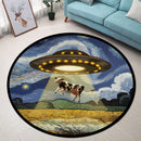 UFO Abducting Cow In Starry Night Round Rug