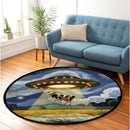 UFO Abducting Cow In Starry Night Round Rug