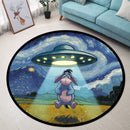UFO Abducting Cute Eeyore In Starry Night Round Rug