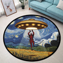 UFO Abducting Deadpool In Starry Night Round Rug