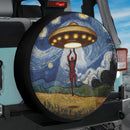 UFO Abducting Cute Deadpool In Starry Night Jeep Car Spare Tire Cover